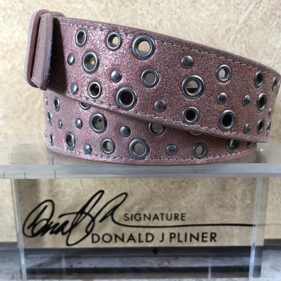 Donald Pliner Belt Shrimp Distress Leather Embellished Metal Studs New NWT $225 main image 4
